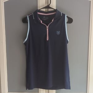 Peter Millar Navy Sleeveless Polo with Light Blue and Pink Trim
